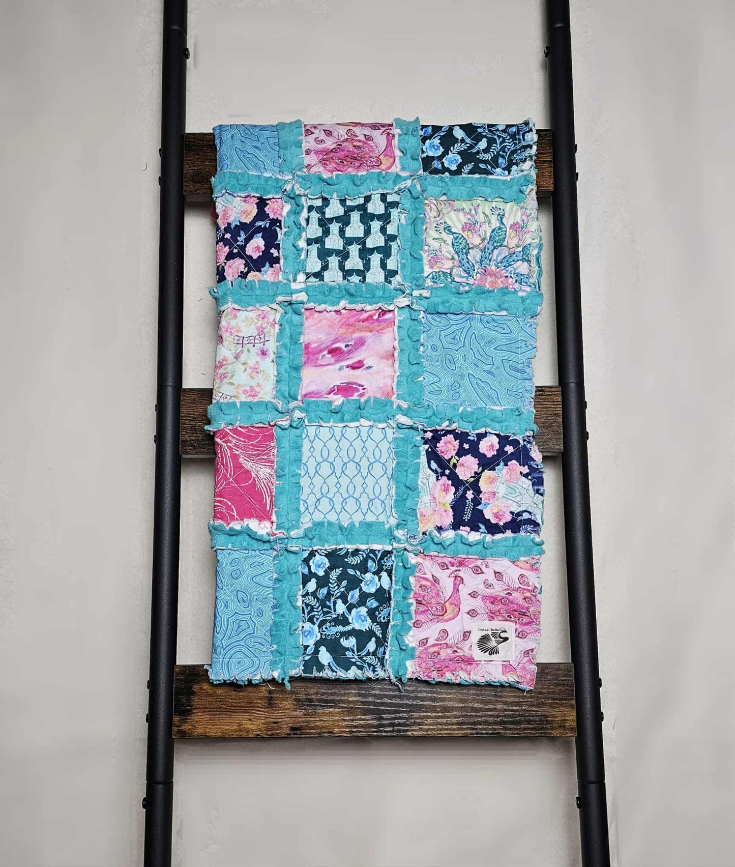 Handmade Quilt, Rag Quilt, Peacock Crib Quilt, Patchwork Quilt, Lovey Blanket, Peacock Quilt, Baby Shower Gift, Boho Quilt, Peacock Lovey