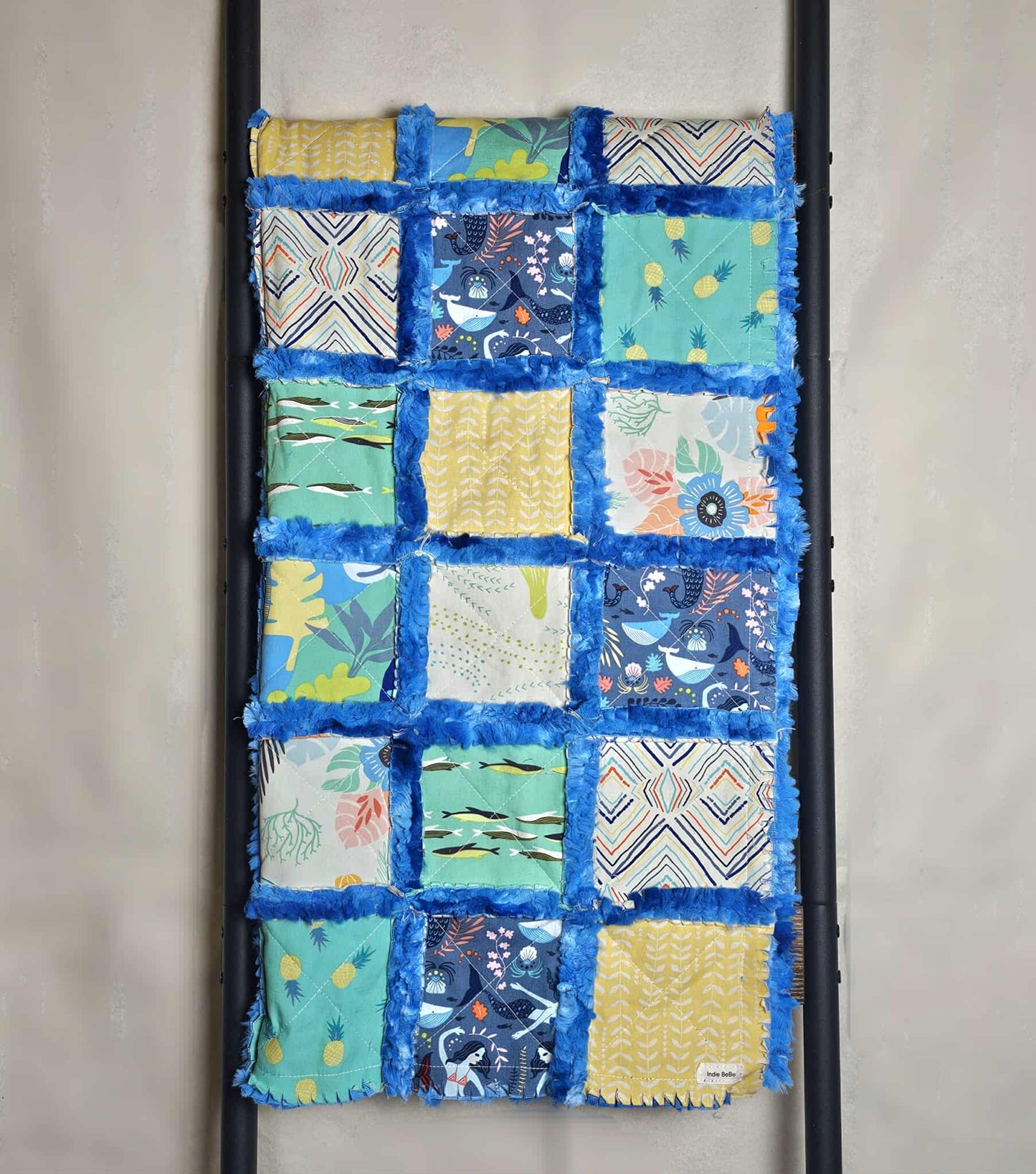 Handmade Patchwork Crib Quilt, Mermaid Quilt, Boho Rag Quilt, Floral, Sirena Mermaid, Baby Quilt, Crib Bedding, Witchy Gift, Nursery Bedding