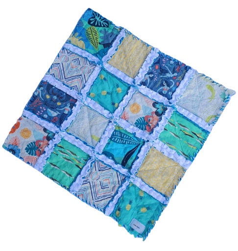 Handmade Quilt, Mermaid Quilt, Mermaid Baby Gift, Patchwork Quilt, Lovey Blanket, Baby Shower Gift, Boho Quilt, Rag Quilt, Crib Quilt, Minky