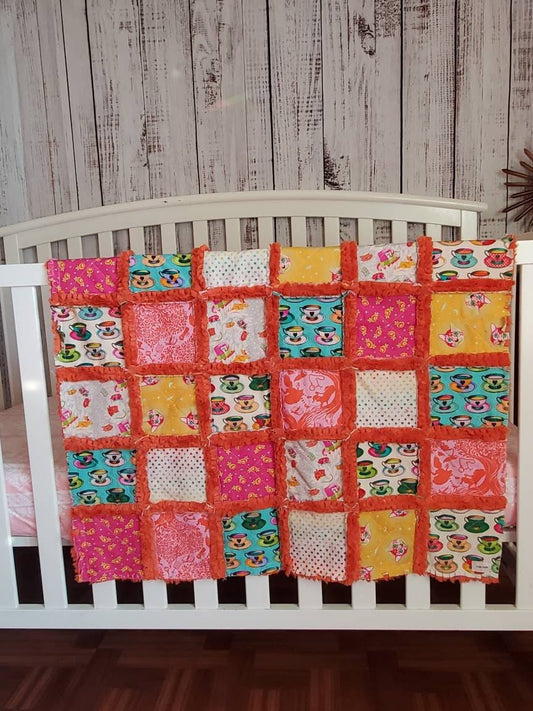 Handmade Quilt, Patchwork Quilt, Crib Quilt, Minky Rag Quilt, Alice in Wonderland, Baby Quilt, Baby Shower Gift, Lovey Blanket, Boho Quilt