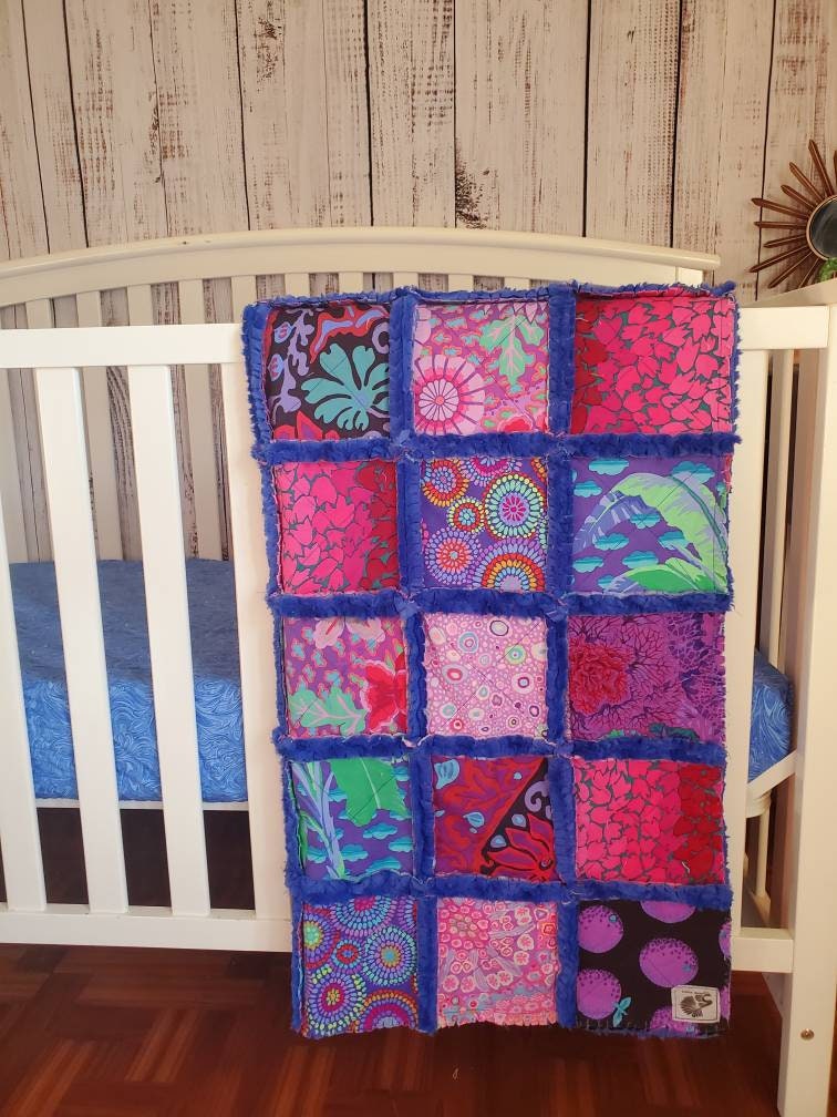 Patchwork Crib Quilt, Handmade Quilt, Floral Quilt, , Baby Quilt, Security Blanket, Boho Quilt, Kaffe Fasset, Baby Shower Gift