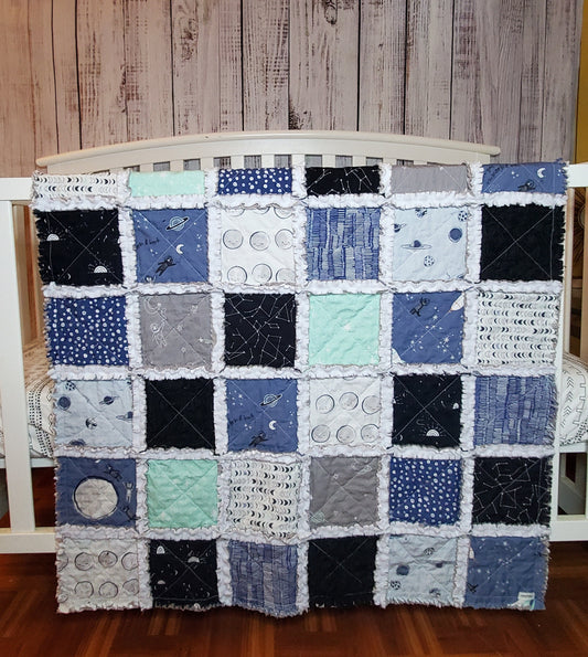 Handmade Quilt, Baby Shower Gift, Crib Quilt, Love You to the Moon and Back, Baby Shower Gift, Lovey Blanket, Gender Neutral Quilt, Boho
