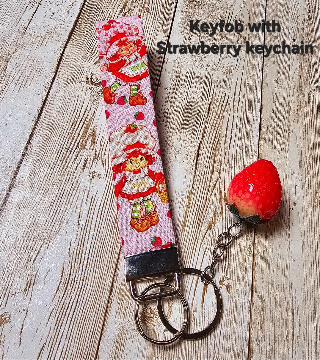 Key Fob Keychain, Keychain Wristlet, Strawberry Shortcake, Key Wristlet,  Fabric Keychain, Strawberry, Wristlet Keychain, Gift for Her