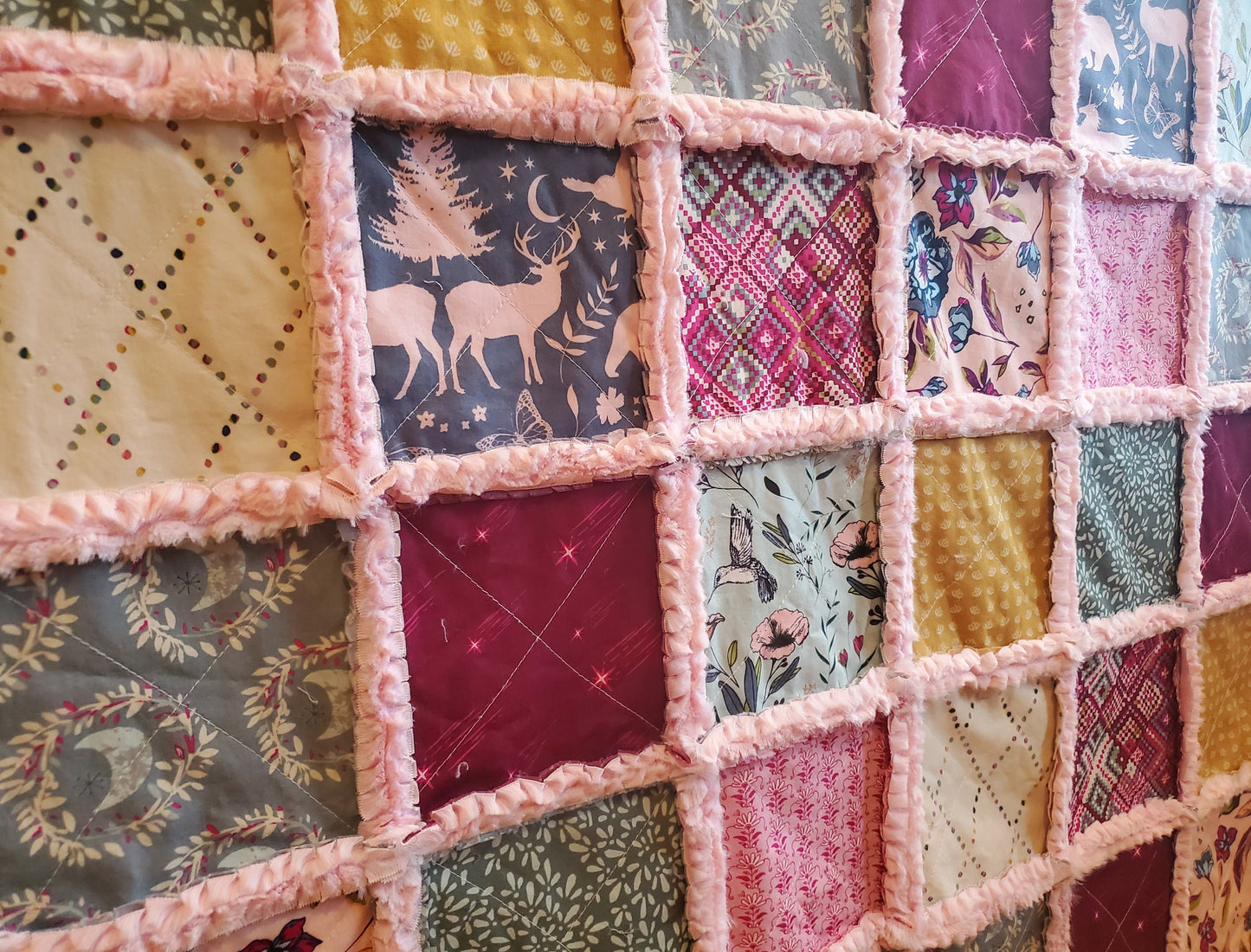 Handmade Quilt, Patchwork Quilt, Unicorn Quilt, Boho Quilt, Floral Quilt, Crib Quilt, Witchy Gifts, Baby Shower Gift, Lovey Blanket, Rag