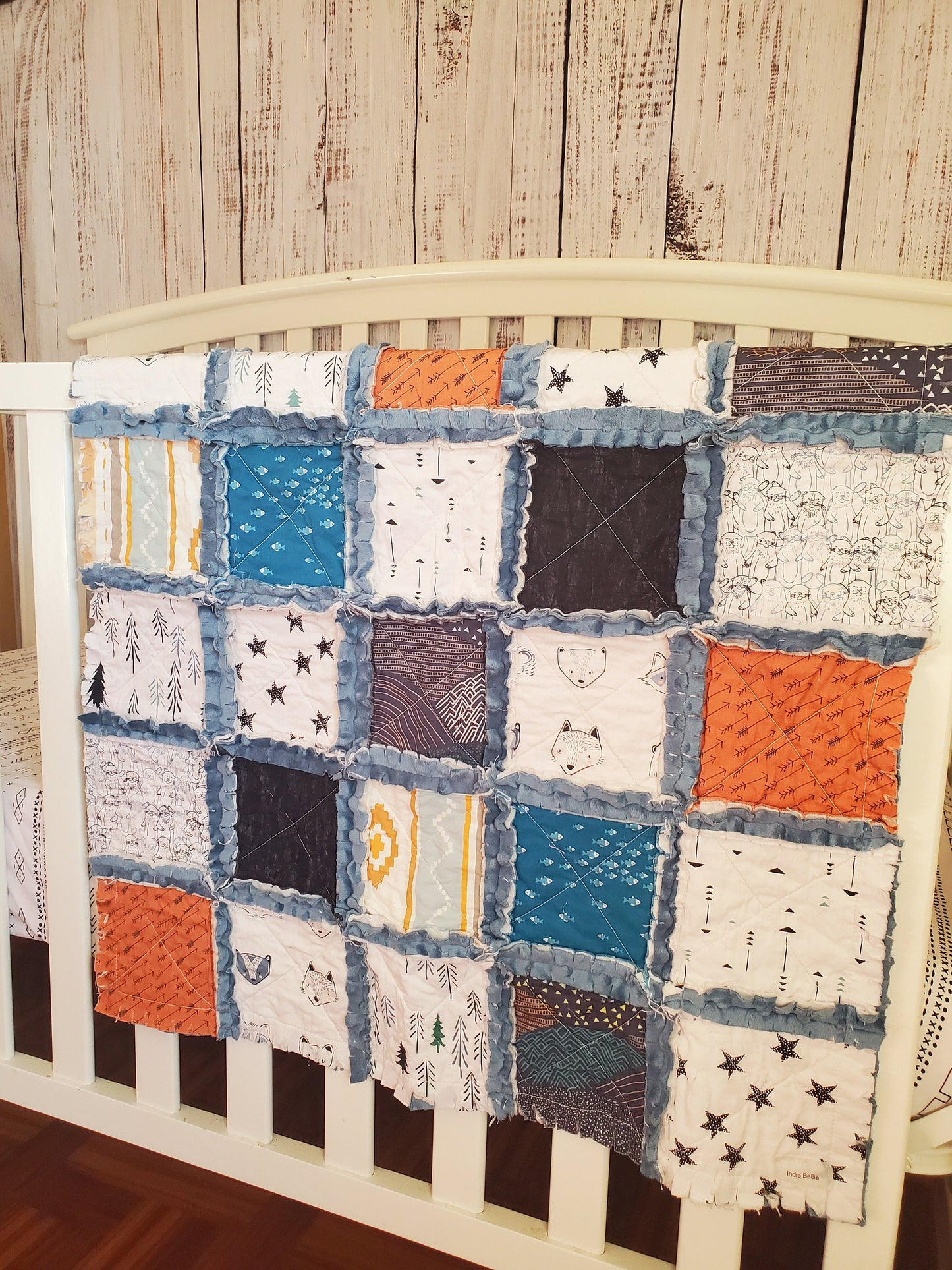 Handmade Quilt, Patchwork Quilt, Crib Quilt, Rag Quilt Baby, Woodland Nursery, Boy Quilt, Lovey Blanket, Baby Shower Gift, Woodland Animals