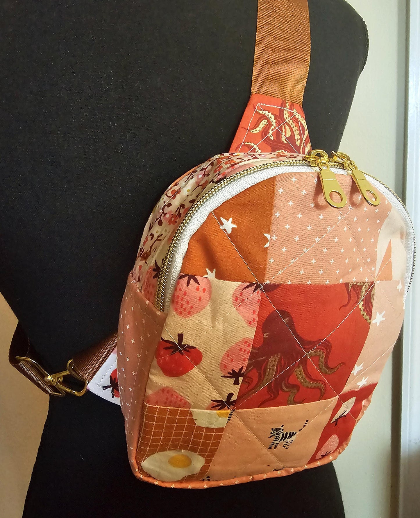 Mini Sling Backpack, Crossbody Backpack, Patchwork Purse, Ruby Star Society, Gift for Girls, Christmas Gift, Strawberry & Friends, Mav Sling