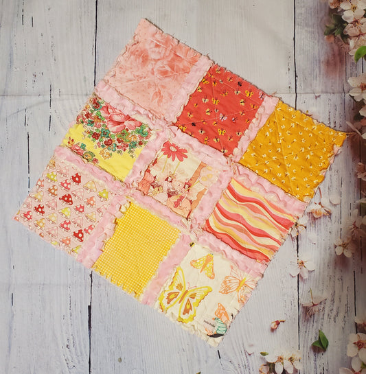 Handmade Quilt, Alexander Henry Sprites of Tillbrook, Security Blanket, Crib Quilt, Ready to Ship, Baby Shower Gift, Rag Quilt, Fairy Quilt