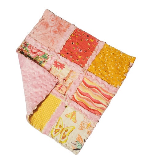 Handmade Quilt, Alexander Henry Sprites of Tillbrook, Security Blanket, Crib Quilt, Ready to Ship, Baby Shower Gift, Rag Quilt, Fairy Quilt