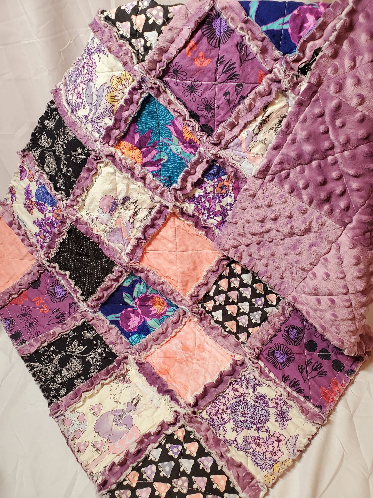 Handmade Quilt, Lovey Blanket, Alexander Henry Sprites of Tillbrook, Minky Rag Quilt, Baby Blanket Lovey, Fairy Blanket, baby Shower Gift