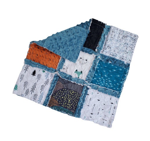 Handmade Quilt, Patchwork Quilt, Crib Quilt, Rag Quilt Baby, Woodland Nursery, Boy Quilt, Lovey Blanket, Baby Shower Gift, Woodland Animals
