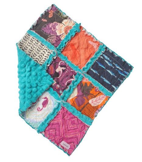 Handmade Quilt, Mermaid Quilt, Mermaid Baby Gift, Patchwork Quilt, Lovey Blanket, Baby Shower Gift, Boho Quilt, Rag Quilt, Crib Quilt, Minky