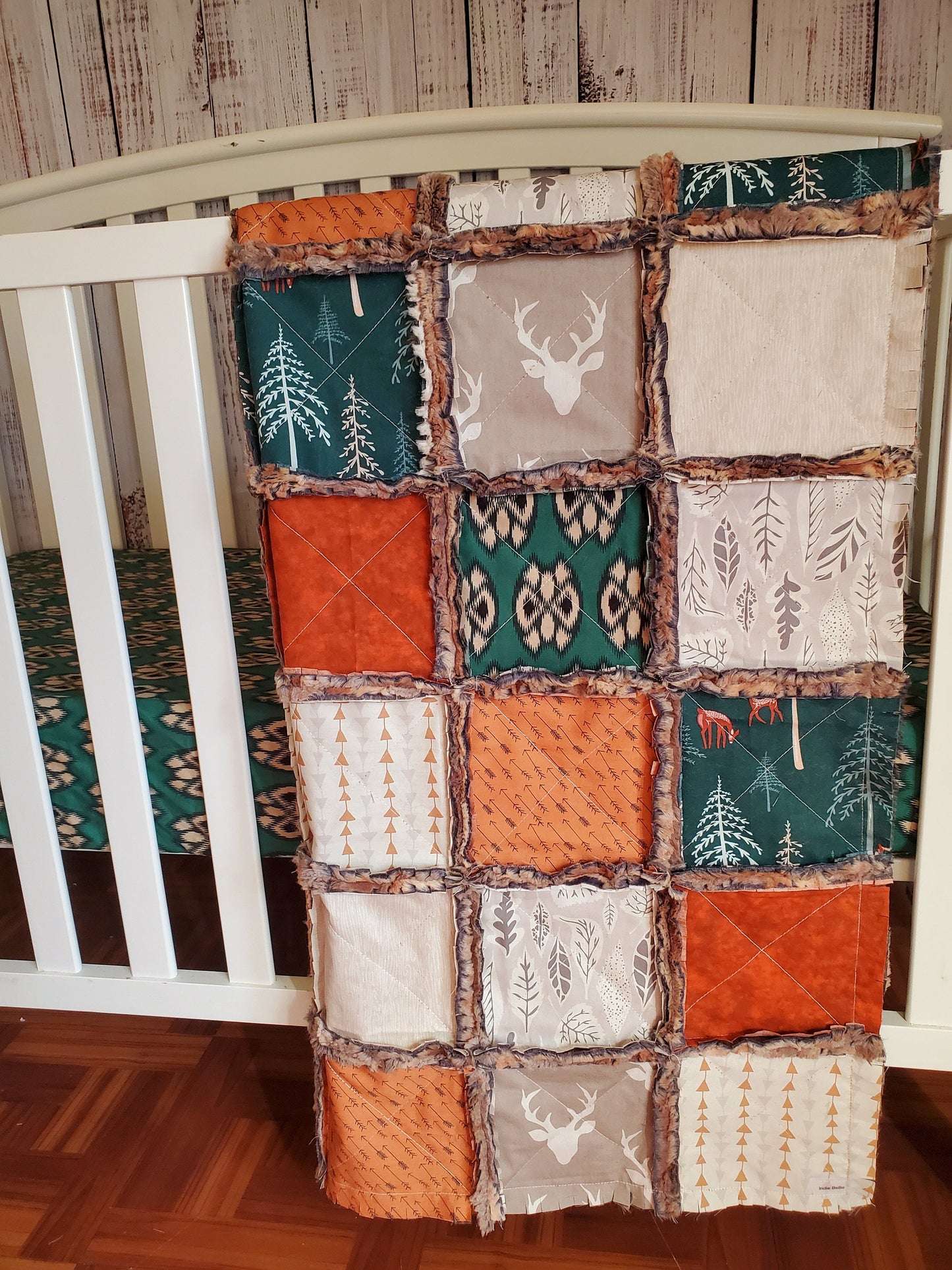 Patchwork Crib Quilt, Crib Bedding, Minky Rag Quilt, Woodland Animals Quilt, Baby Boy Quilt, Crib Bedding, Minky Blanket, Nursery Bedding