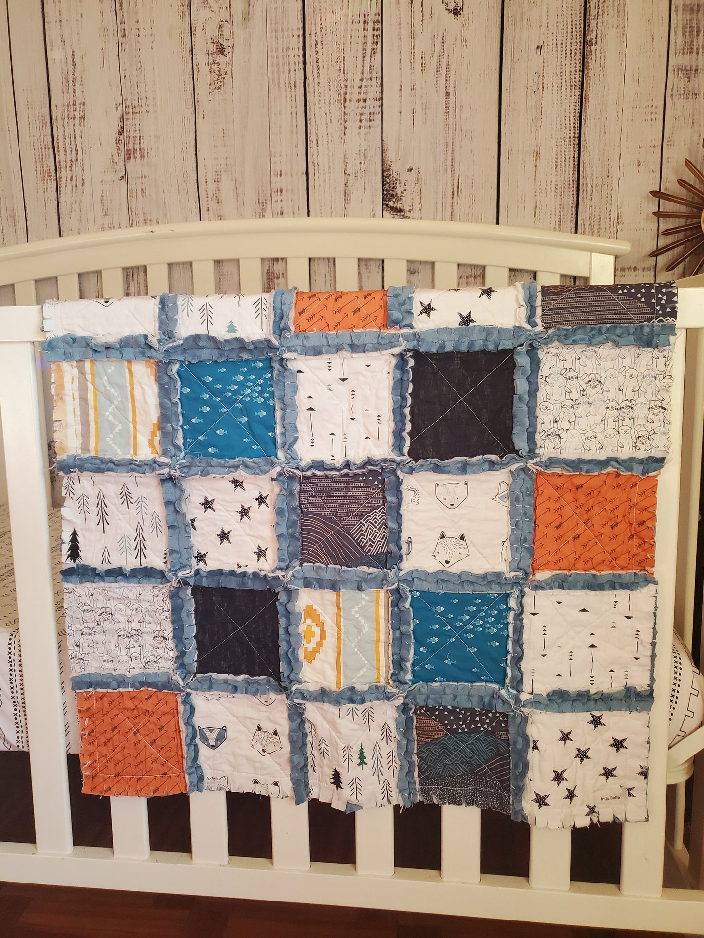 Handmade Quilt, Patchwork Quilt, Crib Quilt, Rag Quilt Baby, Woodland Nursery, Boy Quilt, Lovey Blanket, Baby Shower Gift, Woodland Animals