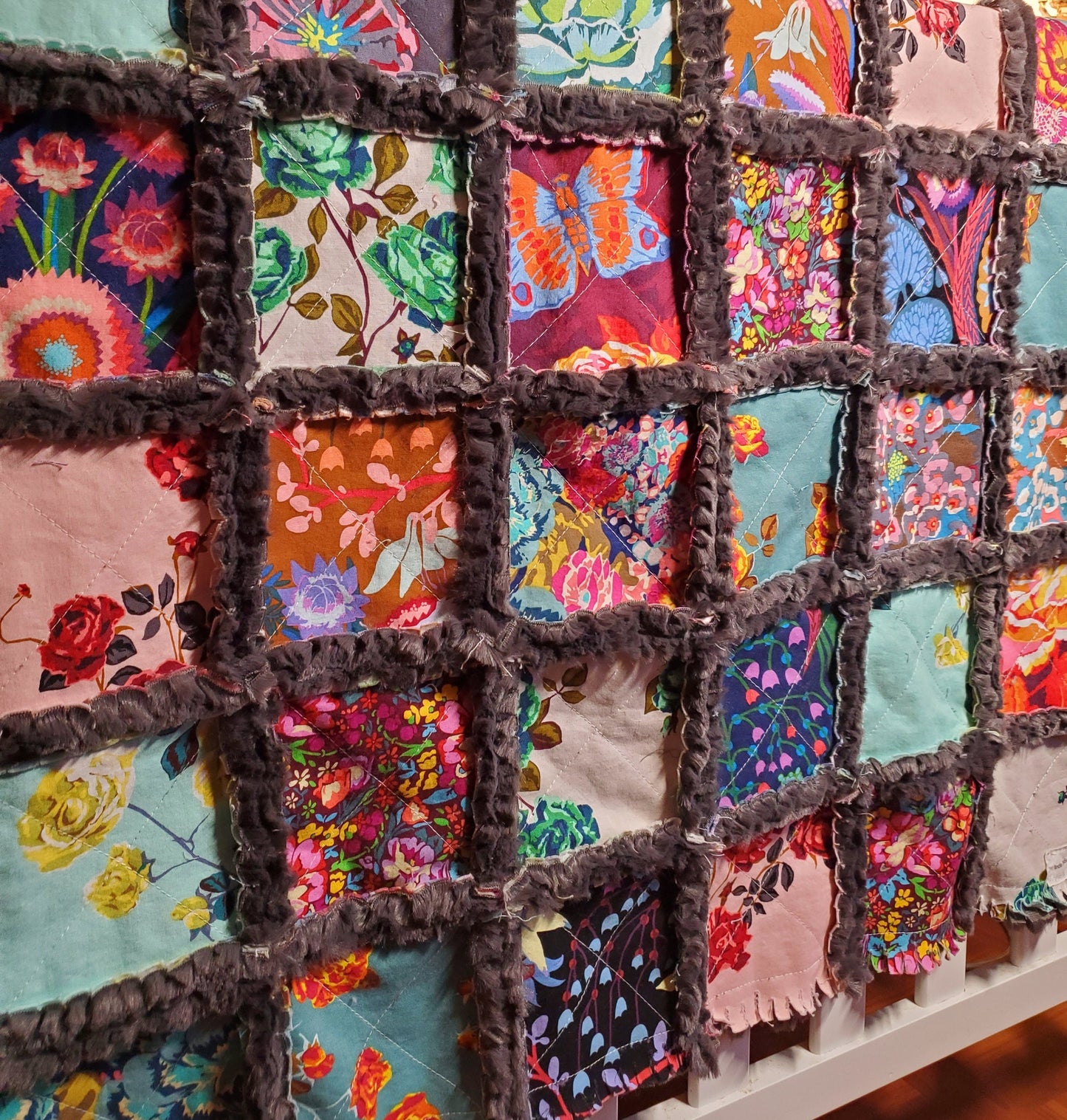 Handmade Quilt for Sale, Baby Shower Gift, Bohemian Rag Quilt, Floral Blanket, Baby Bedding, Baby Girl Quilt, Crib Quilt, Boho Baby Quilt