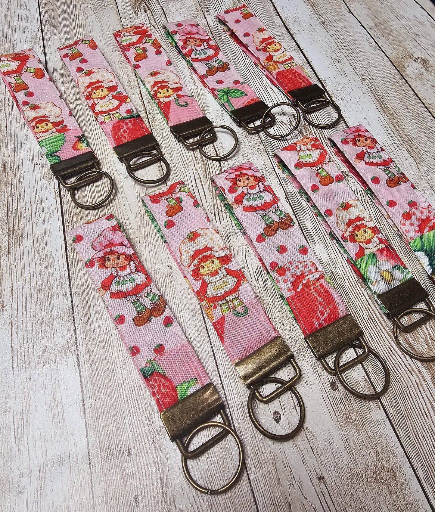 Key Fob Keychain, Keychain Wristlet, Strawberry Shortcake, Key Wristlet,  Fabric Keychain, Strawberry, Wristlet Keychain, Gift for Her