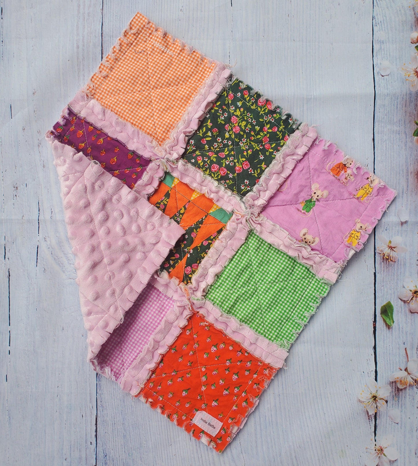 Handmade Quilt, Rag Quilt, Crib Quilt, Heather Ross Trixie, Lovey Blanket, Ready to Ship, Baby Shower Gift, Boho Quilt, Patchwork Quilt