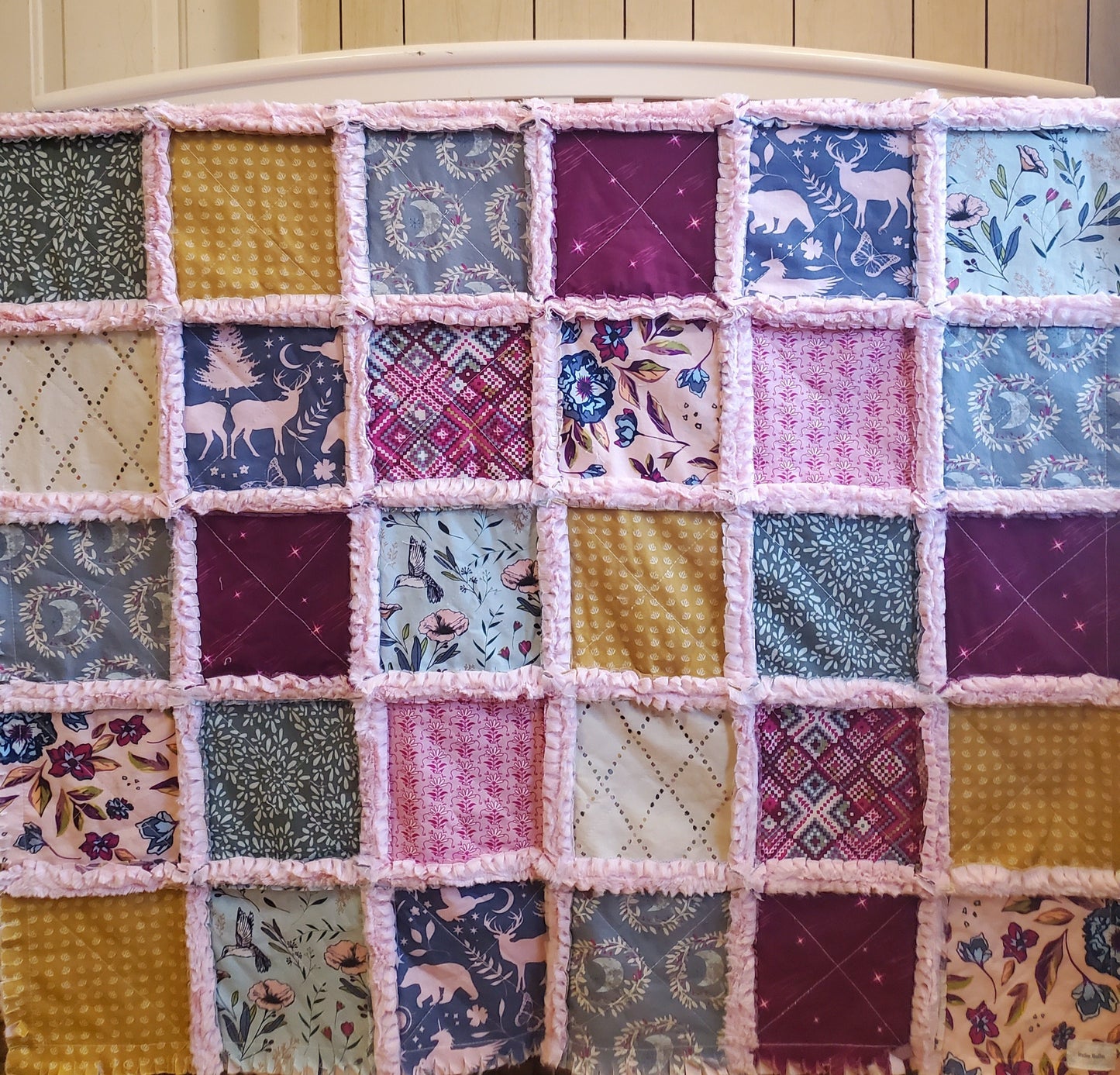 Handmade Quilt, Patchwork Quilt, Unicorn Quilt, Boho Quilt, Floral Quilt, Crib Quilt, Witchy Gifts, Baby Shower Gift, Lovey Blanket, Rag