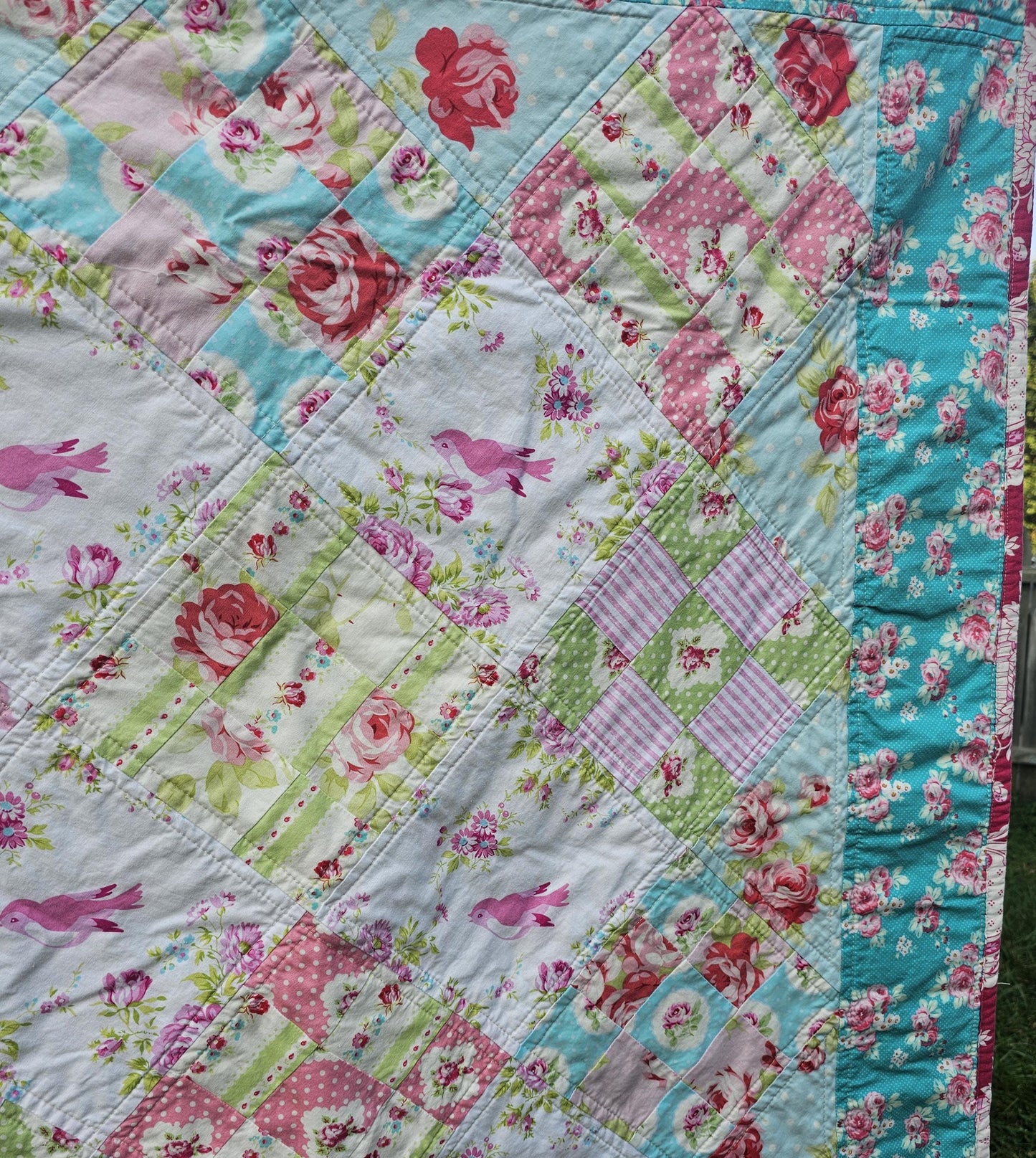 Handmade Floral Quilt, Shabby Chic Quilt, Throw Quilt, Patchwork Quilt, Crib Quilt, Toddler Quilt, Baby Shower Gift, Cabbage Roses Quilt