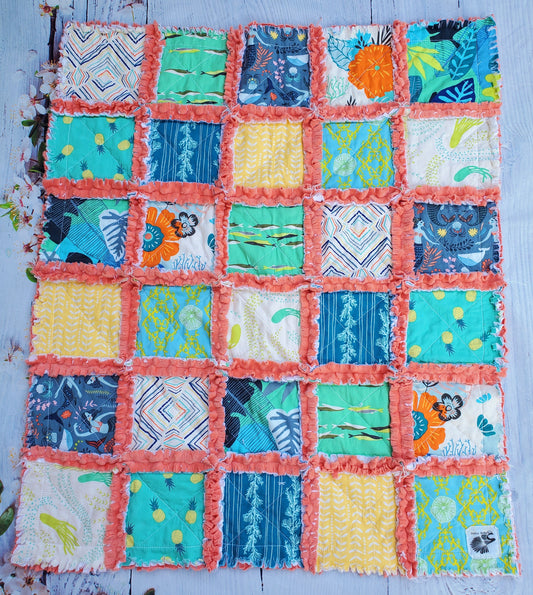 Handmade Quilt, Mermaid Quilt, Rag Quilt, Patchwork Quilt, Lovey Blanket, Baby Shower Gift, Boho Quilt, Rag Quilt, Crib Quilt, Mermaid Lovey