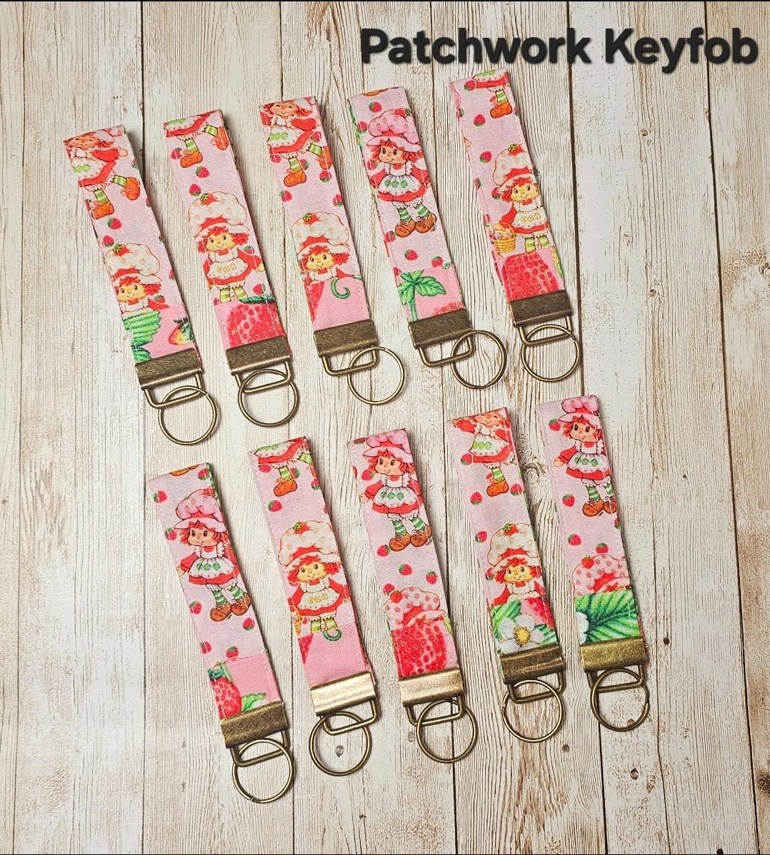 Key Fob Keychain, Keychain Wristlet, Strawberry Shortcake, Key Wristlet,  Fabric Keychain, Strawberry, Wristlet Keychain, Gift for Her