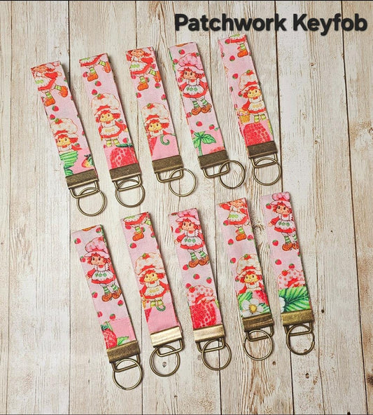 Key Fob Keychain, Keychain Wristlet, Strawberry Shortcake, Key Wristlet,  Fabric Keychain, Strawberry, Wristlet Keychain, Gift for Her