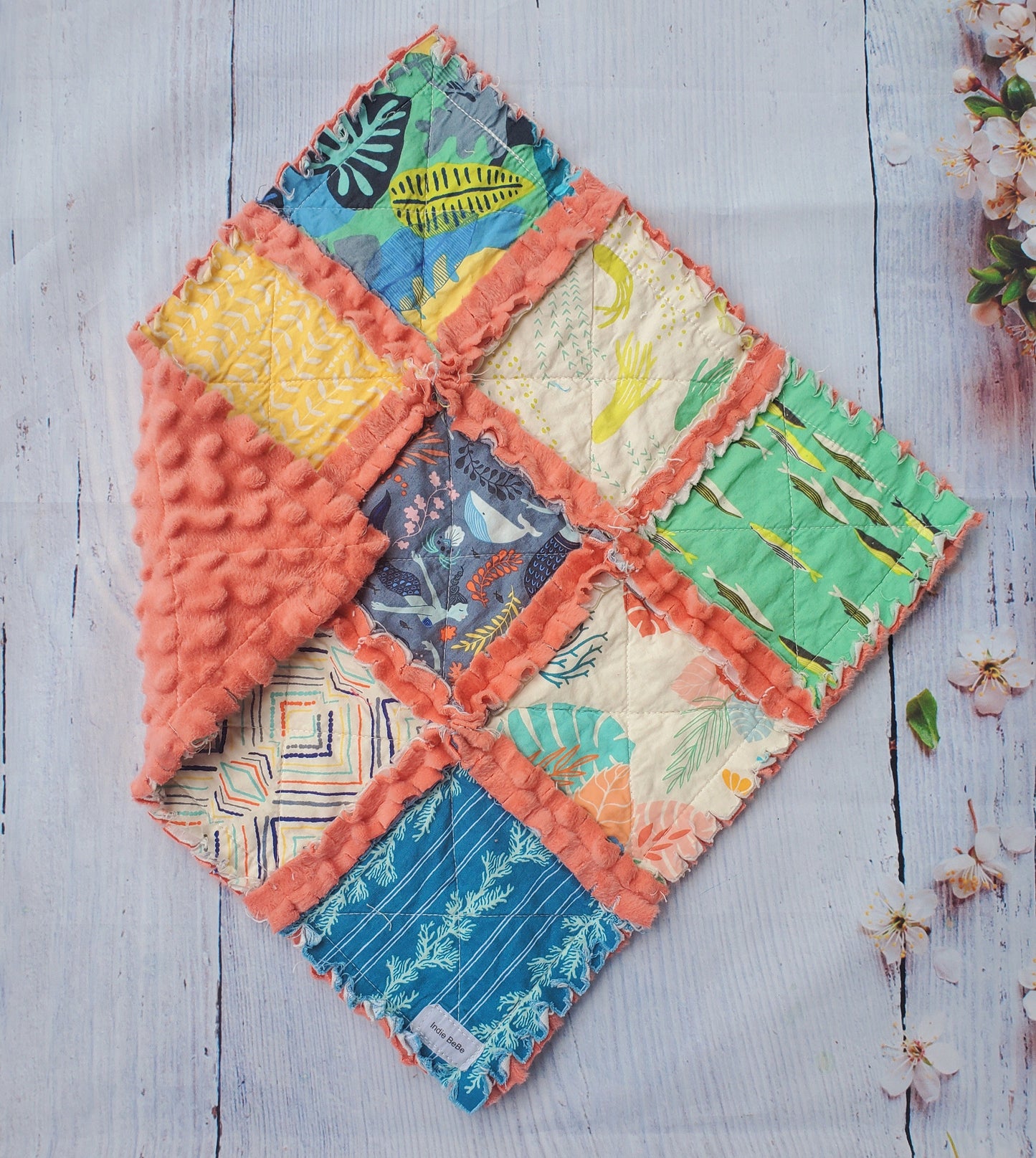 Handmade Quilt, Mermaid Quilt, Rag Quilt, Patchwork Quilt, Lovey Blanket, Baby Shower Gift, Boho Quilt, Rag Quilt, Crib Quilt, Mermaid Lovey