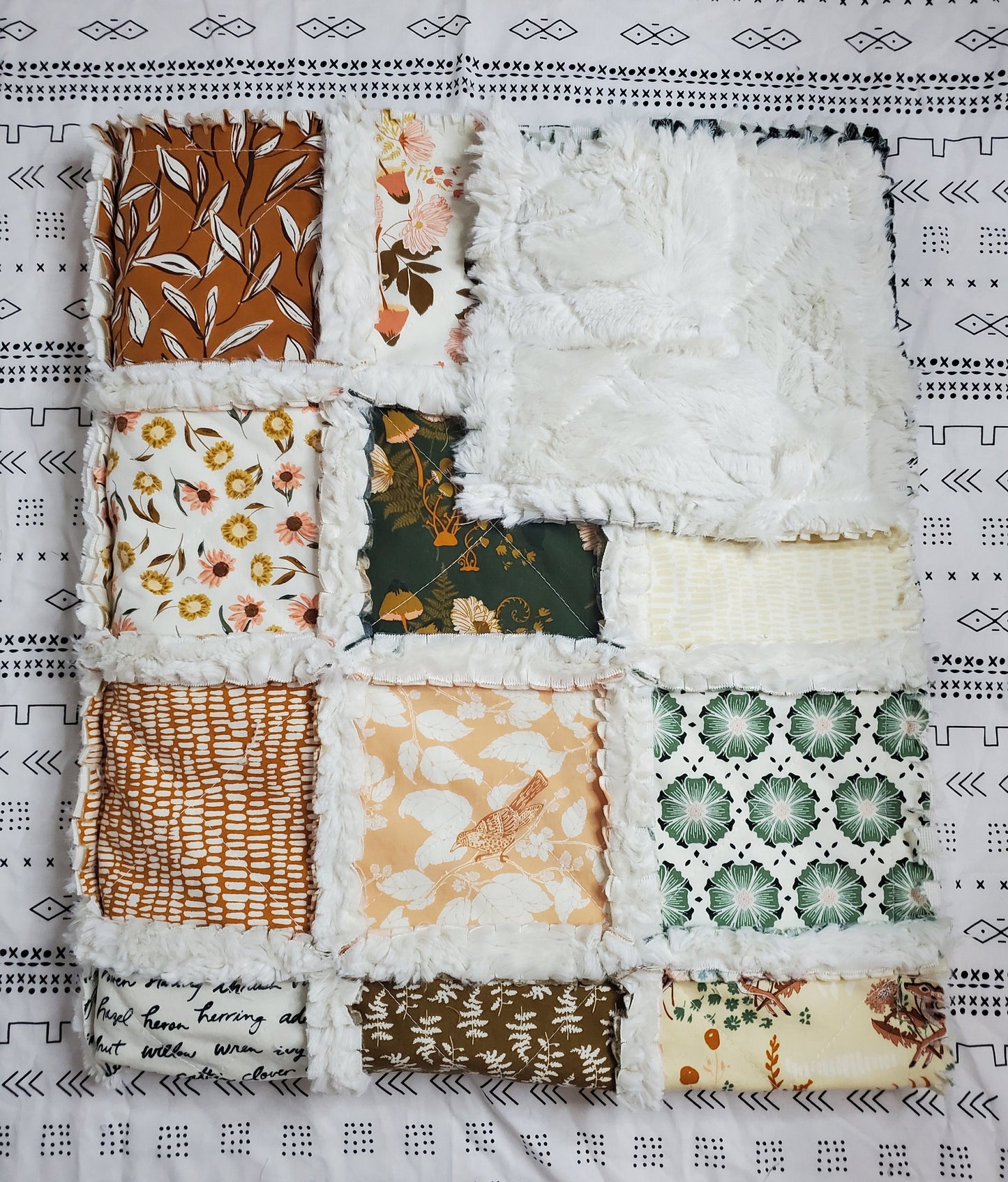 Woodland Quilt, Baby Quilt, Patchwork Crib Quilt, Minky Rag Quilt, Woodland Animals Quilt, Baby Girl Quilt, Crib Bedding, Nursery Bedding