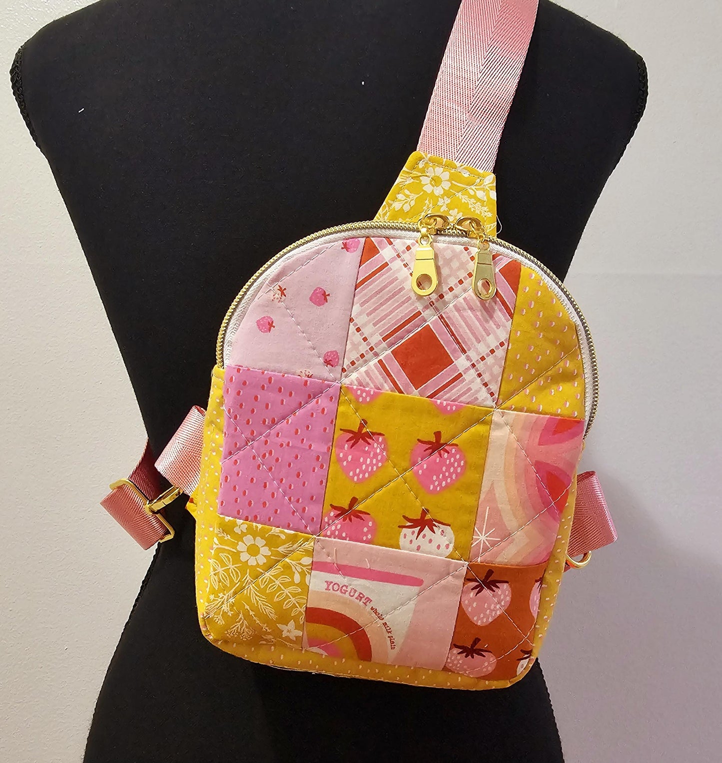 Mini Sling Backpack, Crossbody Backpack, Patchwork Purse, Ruby Star Society, Gift for Girls, Christmas Gift, Strawberry & Friends, Mav Sling