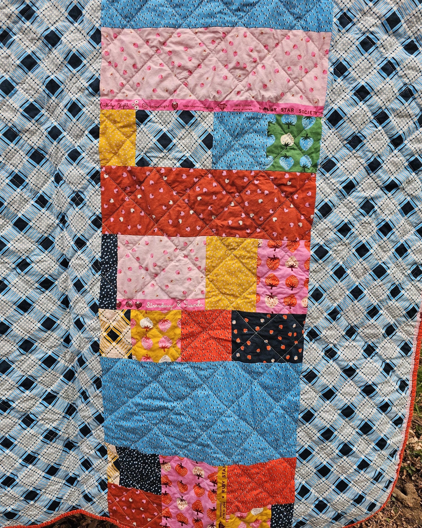 Handmade Quilt, Ruby Star Society Quilt, Throw Quilt, Lap Quilt, Patchwork Quilt, Dorm Room Quilt, Handmade Gift for Girls, Strawberry Gift