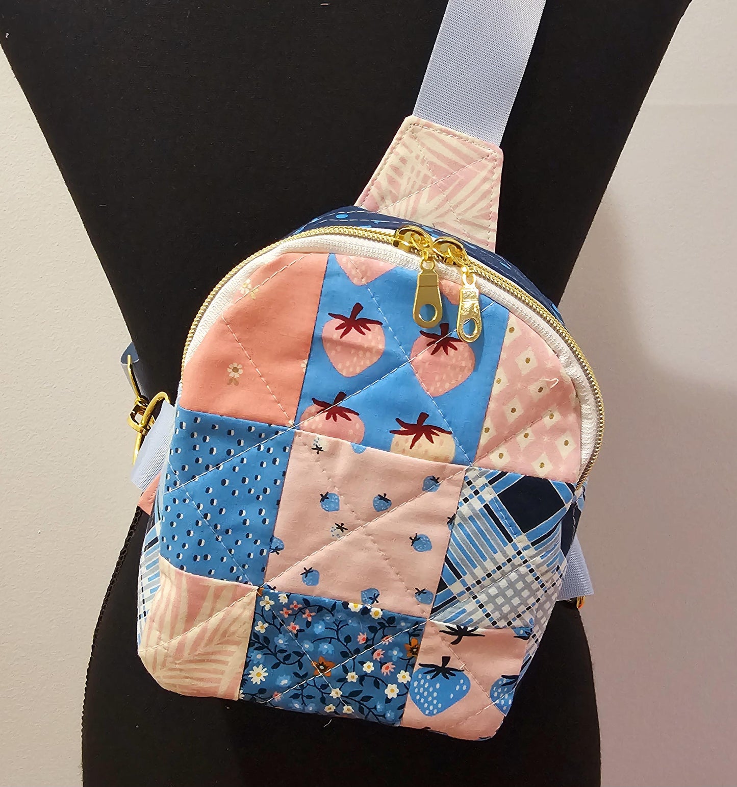 Mini Sling Backpack, Crossbody Backpack, Patchwork Purse, Ruby Star Society, Gift for Girls, Christmas Gift, Strawberry & Friends, Mav Sling