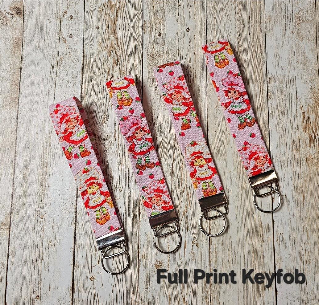Key Fob Keychain, Keychain Wristlet, Strawberry Shortcake, Key Wristlet,  Fabric Keychain, Strawberry, Wristlet Keychain, Gift for Her