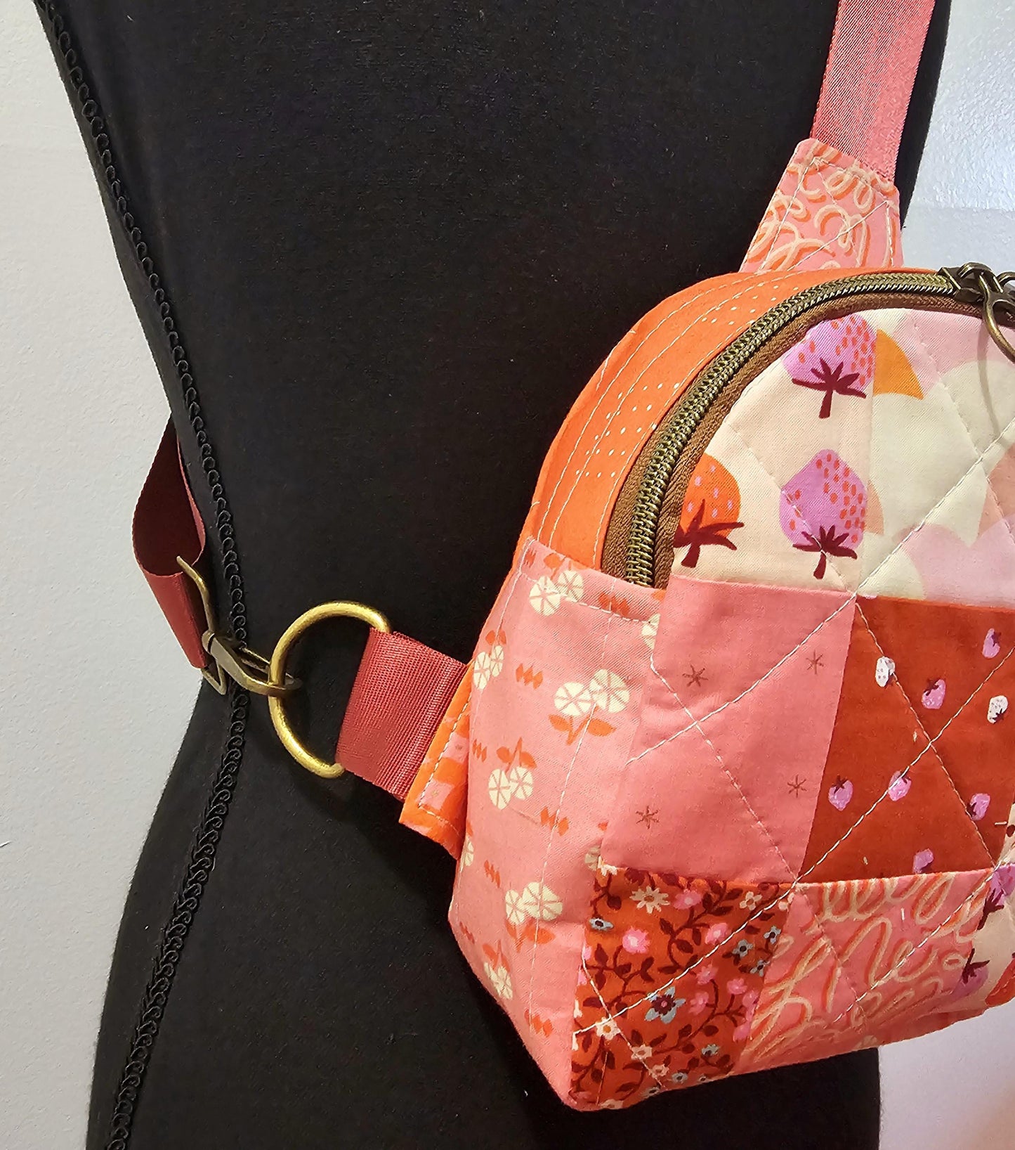 Mini Sling Backpack, Crossbody Backpack, Patchwork Purse, Ruby Star Society, Gift for Girls, Christmas Gift, Strawberry & Friends, Mav Sling