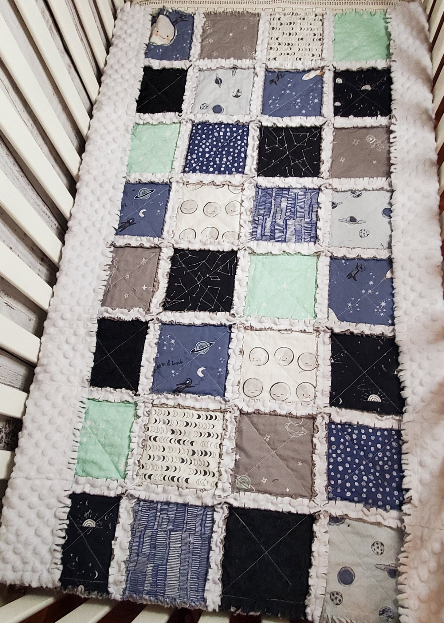 Handmade Quilt, Baby Shower Gift, Crib Quilt, Love You to the Moon and Back, Baby Shower Gift, Lovey Blanket, Gender Neutral Quilt, Boho