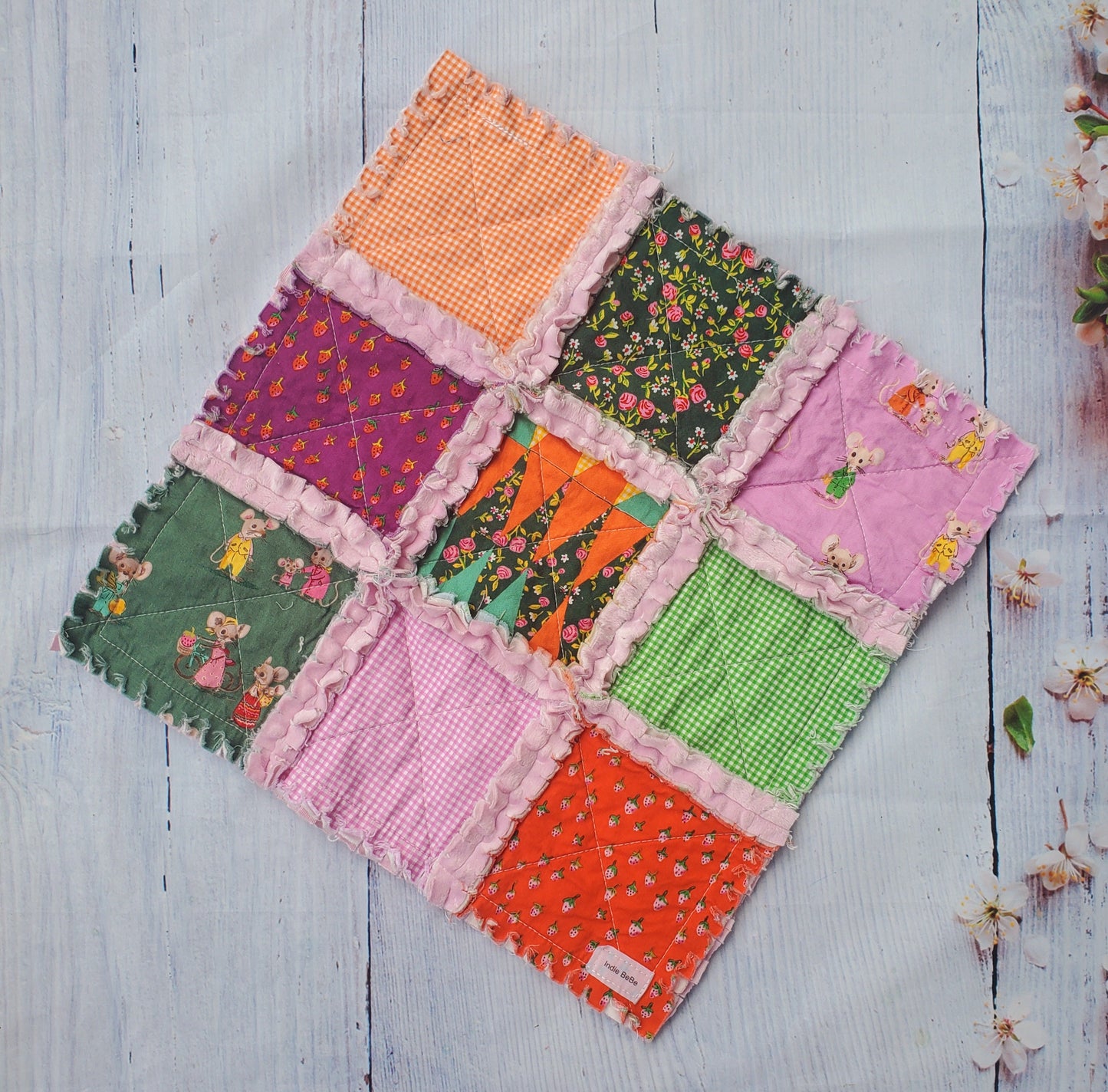 Handmade Quilt, Rag Quilt, Crib Quilt, Heather Ross Trixie, Lovey Blanket, Ready to Ship, Baby Shower Gift, Boho Quilt, Patchwork Quilt