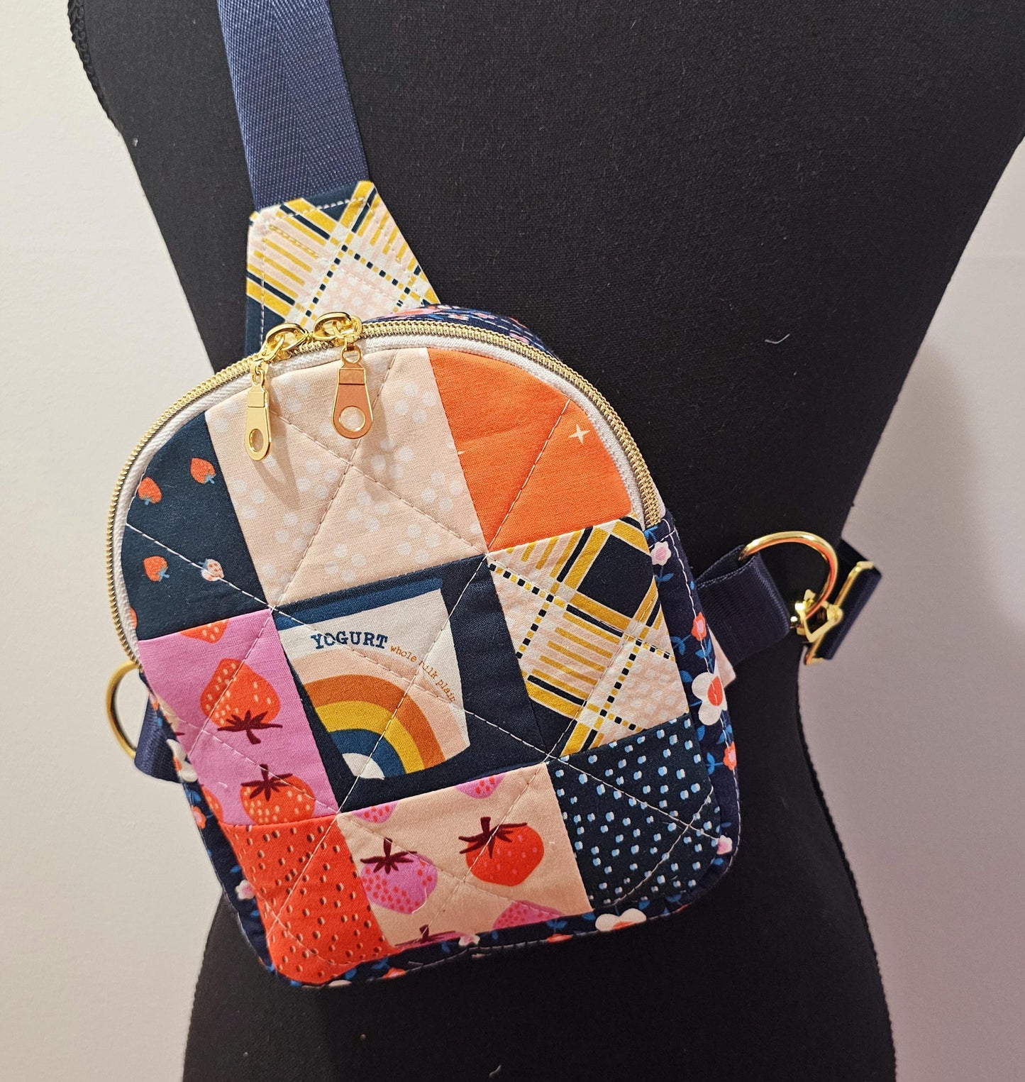 Mini Sling Backpack, Crossbody Backpack, Patchwork Purse, Ruby Star Society, Gift for Girls, Christmas Gift, Strawberry & Friends, Mav Sling