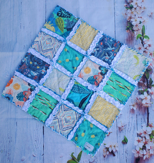 Handmade Quilt, Mermaid Quilt, Mermaid Baby Gift, Patchwork Quilt, Lovey Blanket, Baby Shower Gift, Boho Quilt, Rag Quilt, Crib Quilt, Minky