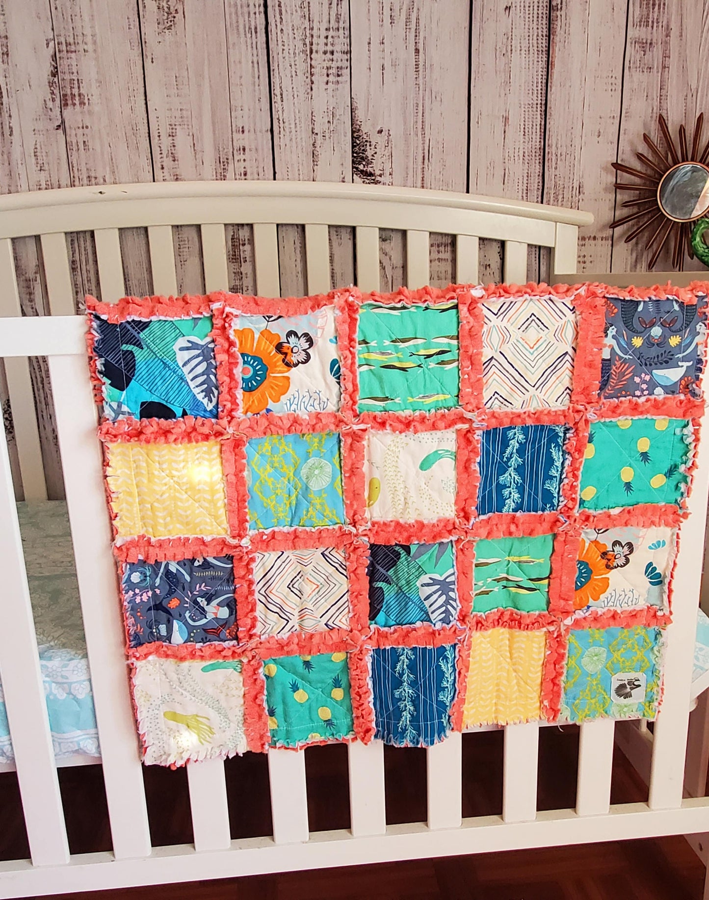 Handmade Quilt, Mermaid Quilt, Rag Quilt, Patchwork Quilt, Lovey Blanket, Baby Shower Gift, Boho Quilt, Rag Quilt, Crib Quilt, Mermaid Lovey