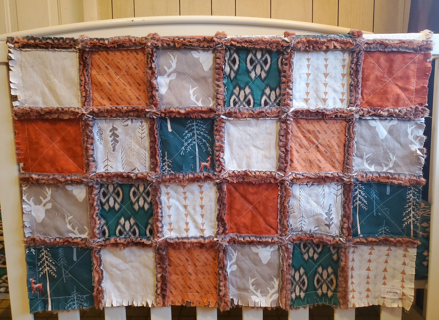 Patchwork Crib Quilt, Crib Bedding, Minky Rag Quilt, Woodland Animals Quilt, Baby Boy Quilt, Crib Bedding, Minky Blanket, Nursery Bedding