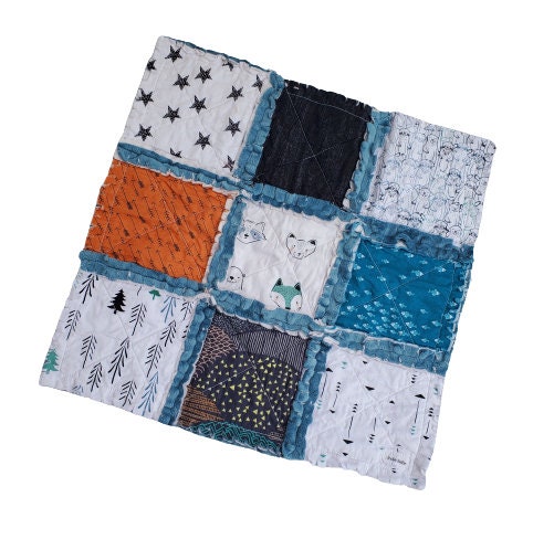 Handmade Quilt, Patchwork Quilt, Crib Quilt, Rag Quilt Baby, Woodland Nursery, Boy Quilt, Lovey Blanket, Baby Shower Gift, Woodland Animals