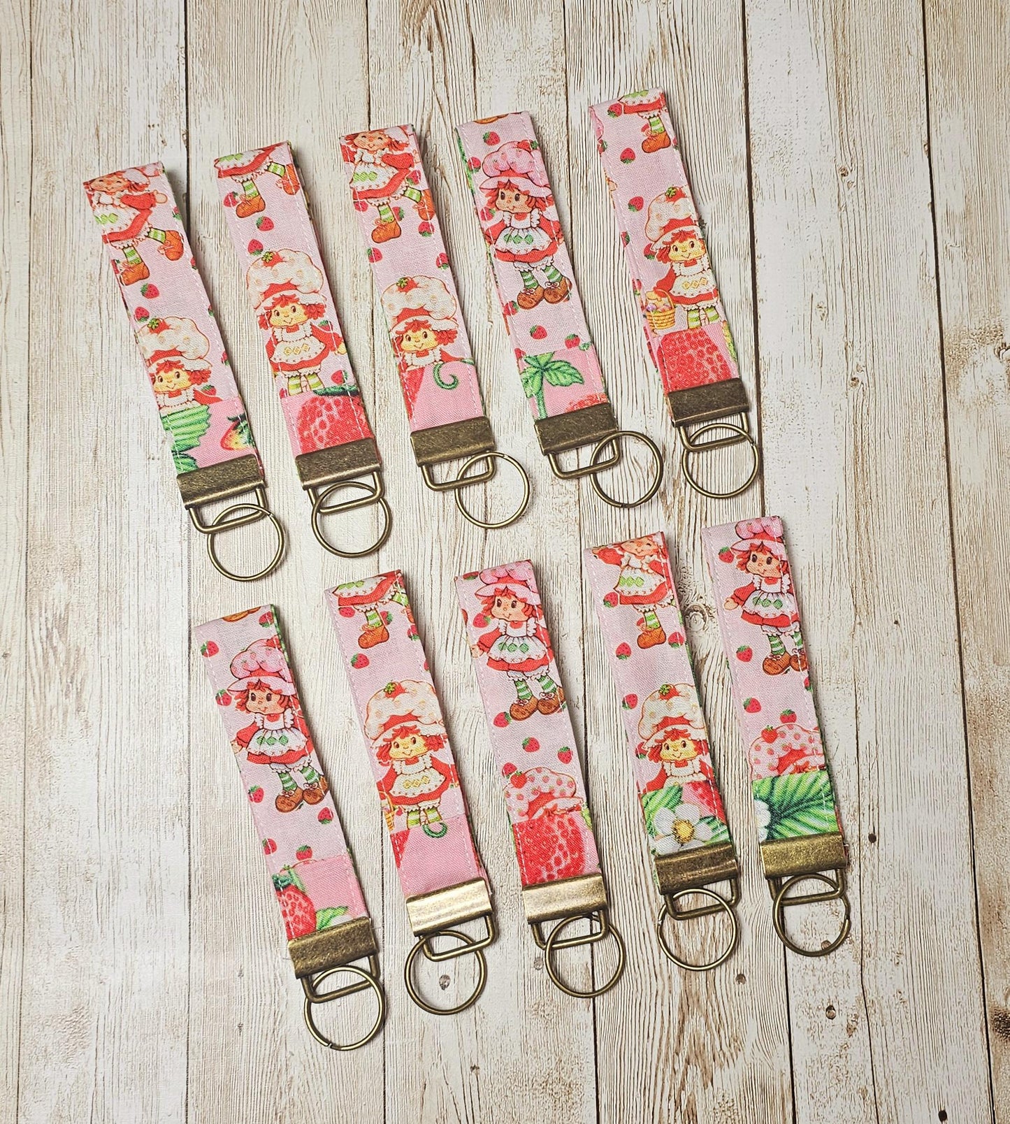 Key Fob Keychain, Keychain Wristlet, Strawberry Shortcake, Key Wristlet,  Fabric Keychain, Strawberry, Wristlet Keychain, Gift for Her