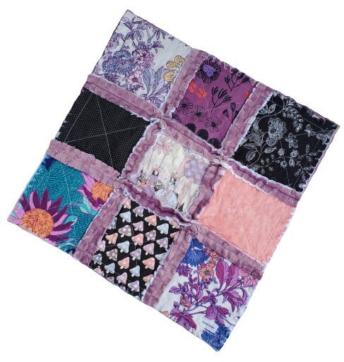Handmade Quilt, Lovey Blanket, Alexander Henry Sprites of Tillbrook, Minky Rag Quilt, Baby Blanket Lovey, Fairy Blanket, baby Shower Gift