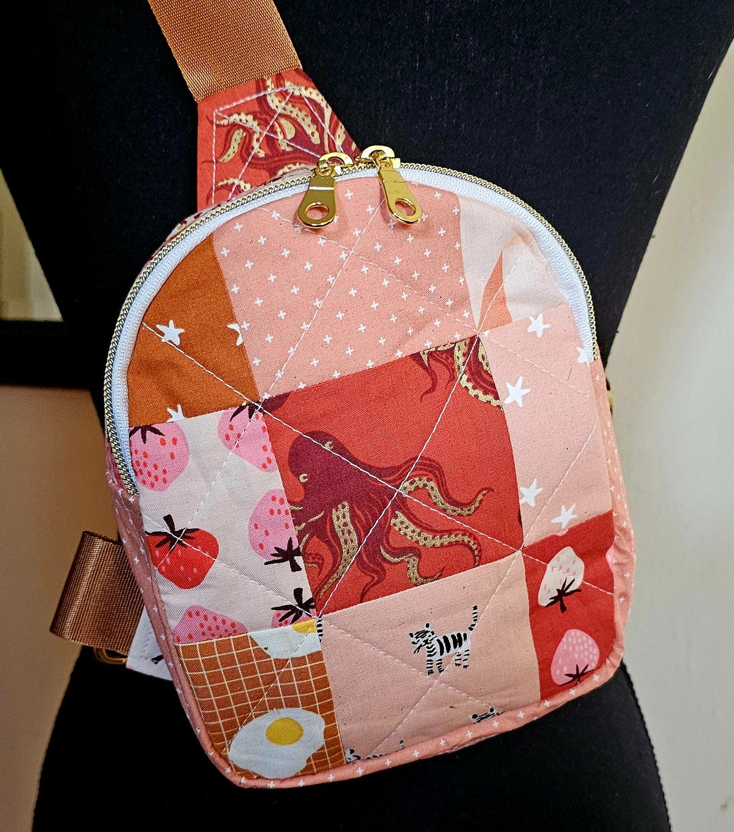 Mini Sling Backpack, Crossbody Backpack, Patchwork Purse, Ruby Star Society, Gift for Girls, Christmas Gift, Strawberry & Friends, Mav Sling