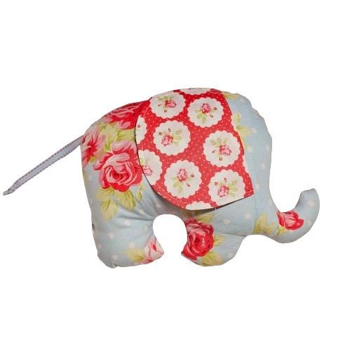 Floral Baby Gift, Stuffed Animal, Plush Elephant, Baby Shower Gift, Vintage Roses, Gifts for Her, Boho Baby Gift, Handmade Plushie