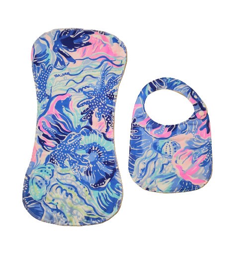Lilly Mermaids Gift Set, Bib & Burp Cloth Set, Bibs for Girls, Baby Shower Gift, Gift for New Mom, Gifts for Her, Mermaids Cove, Burp Cloth