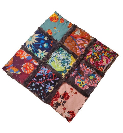 Handmade Quilt for Sale, Baby Shower Gift, Bohemian Rag Quilt, Floral Blanket, Baby Bedding, Baby Girl Quilt, Crib Quilt, Boho Baby Quilt