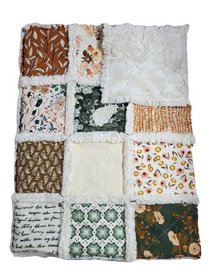 Woodland Quilt, Baby Quilt, Patchwork Crib Quilt, Minky Rag Quilt, Woodland Animals Quilt, Baby Girl Quilt, Crib Bedding, Nursery Bedding