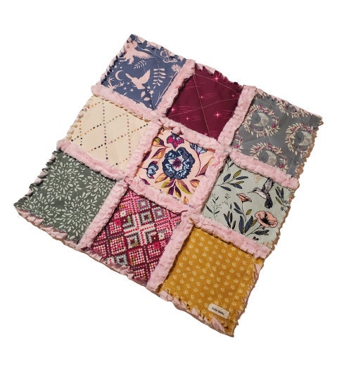 Handmade Quilt, Patchwork Quilt, Unicorn Quilt, Boho Quilt, Floral Quilt, Crib Quilt, Witchy Gifts, Baby Shower Gift, Lovey Blanket, Rag