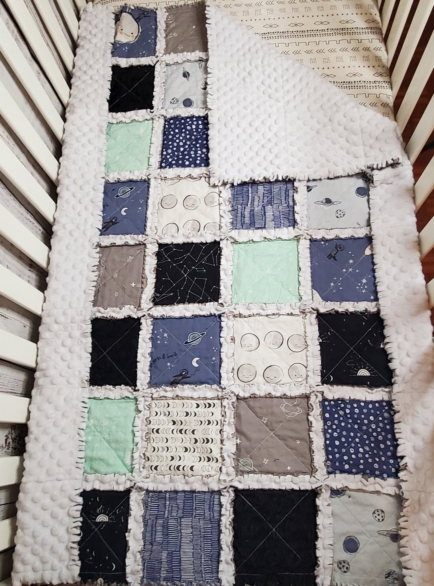 Handmade Quilt, Baby Shower Gift, Crib Quilt, Love You to the Moon and Back, Baby Shower Gift, Lovey Blanket, Gender Neutral Quilt, Boho
