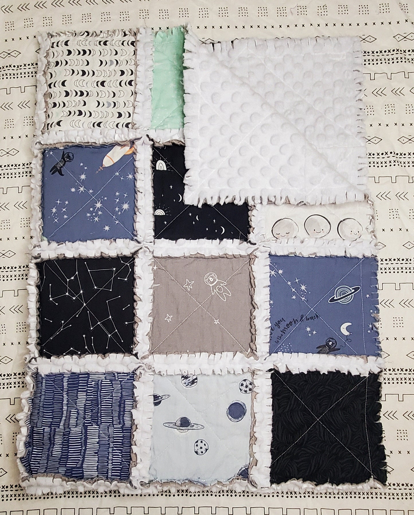 Handmade Quilt, Baby Shower Gift, Crib Quilt, Love You to the Moon and Back, Baby Shower Gift, Lovey Blanket, Gender Neutral Quilt, Boho