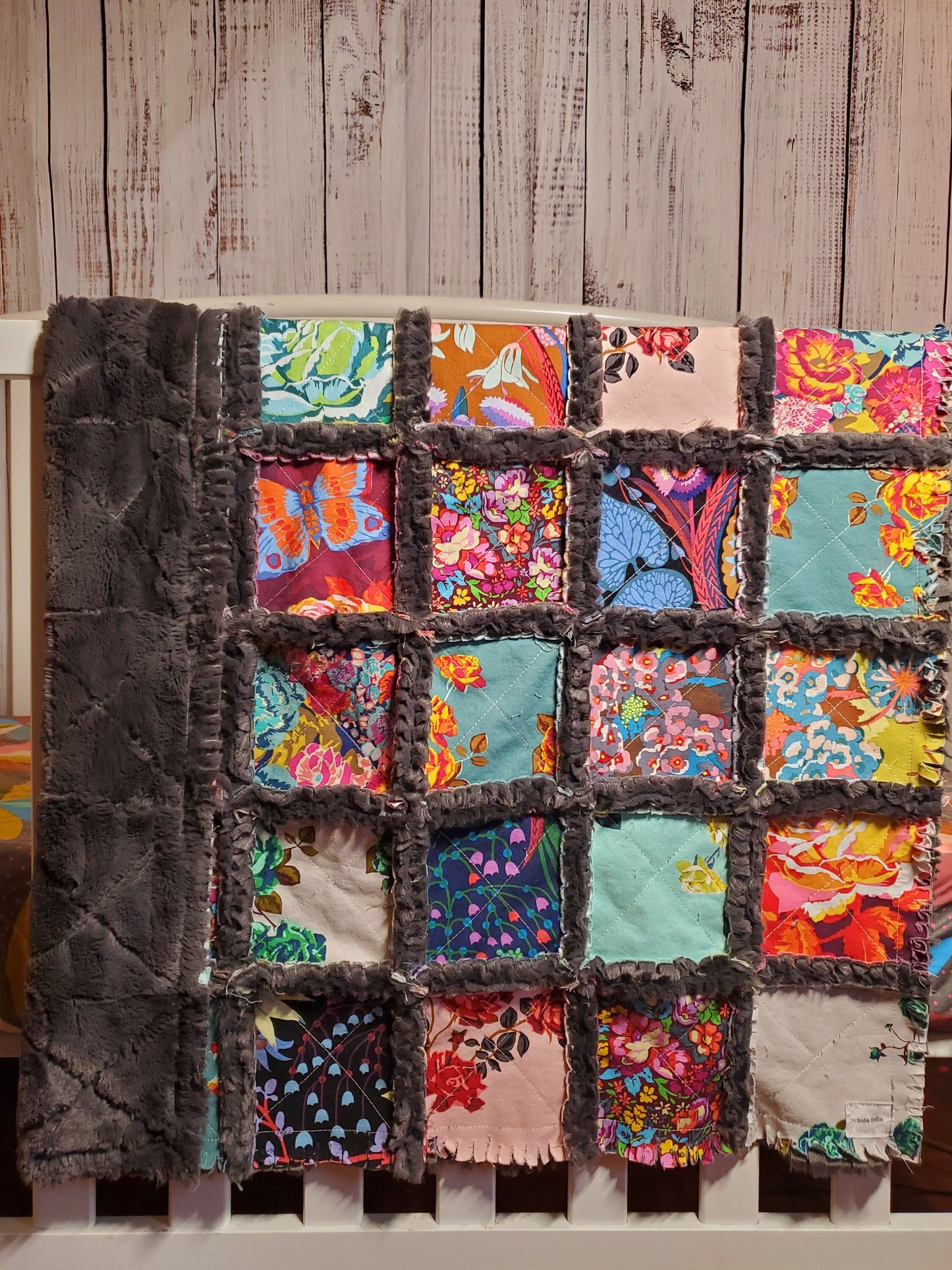Handmade Quilt for Sale, Baby Shower Gift, Bohemian Rag Quilt, Floral Blanket, Baby Bedding, Baby Girl Quilt, Crib Quilt, Boho Baby Quilt
